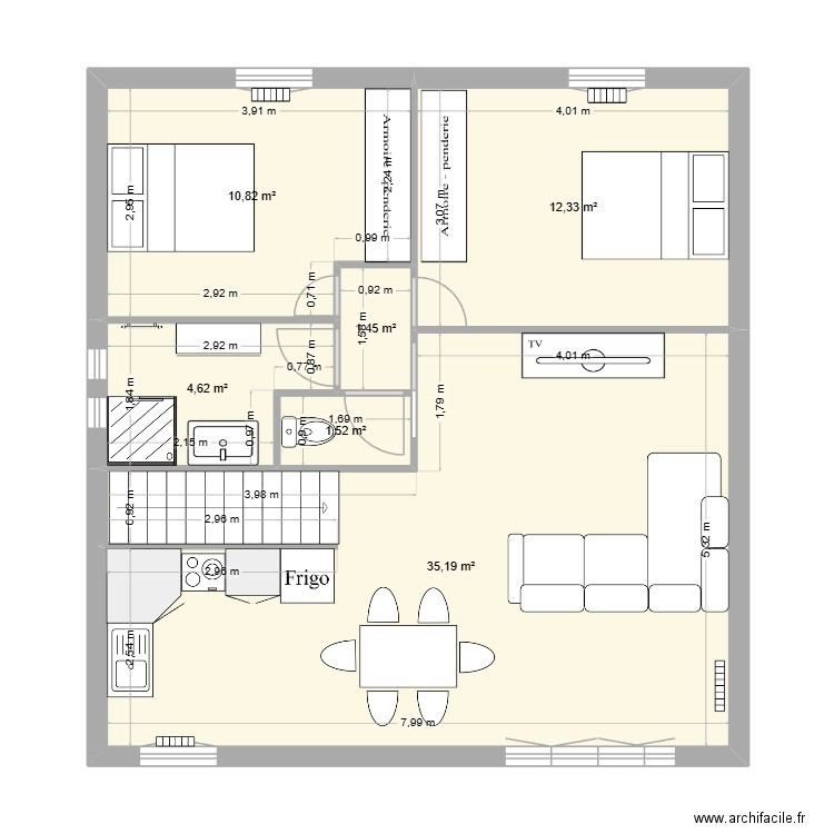 maison plan2. Plan de 6 pièces et 66 m2
