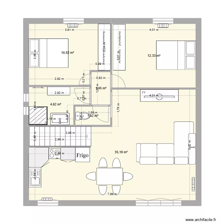 maison plan2. Plan de 6 pièces et 66 m²
