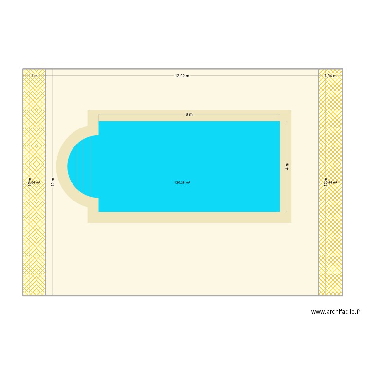 Terrasse piscine. Plan de 3 pièces et 141 m2