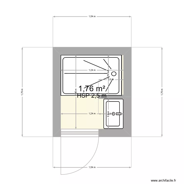 SDB Beaugrand. Plan de 1  et 2 m²
