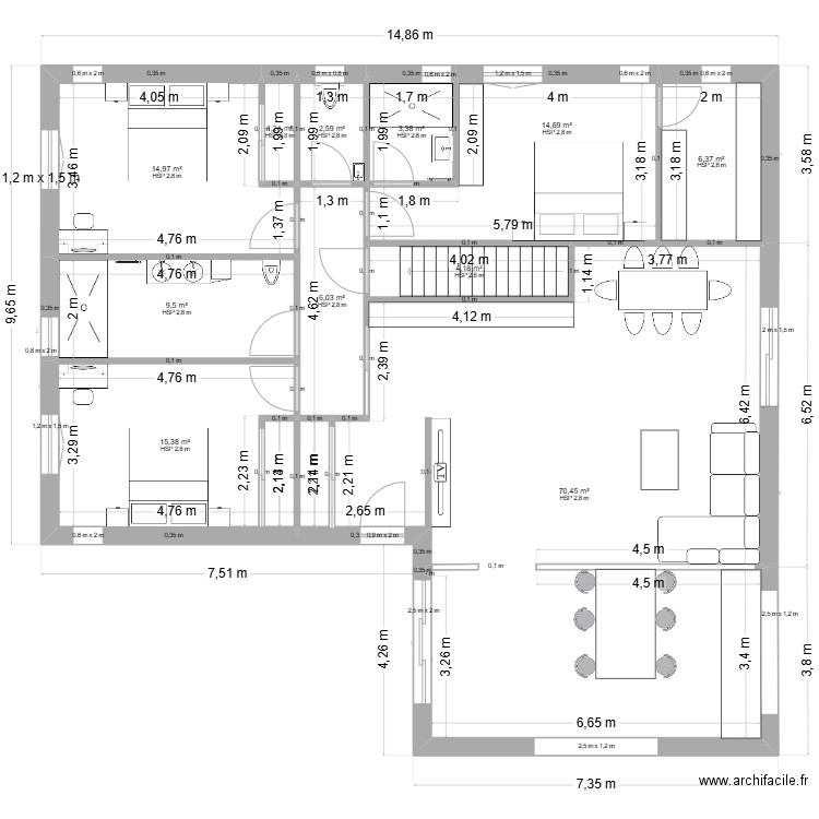 Bosmile. Plan de 13 pièces et 284 m2