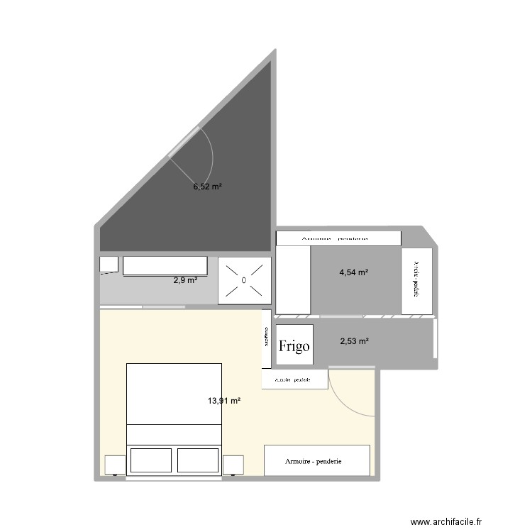 chambre garage. Plan de 5 pièces et 30 m2
