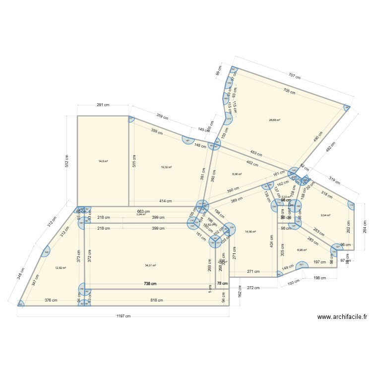 Mourlon Passa. Plan de 13 pièces et 161 m2