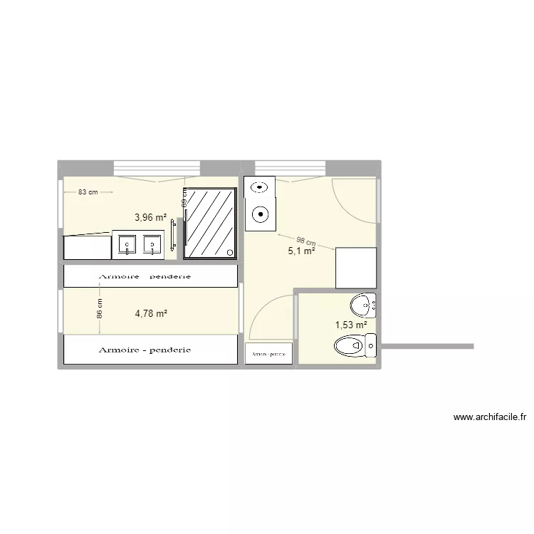 douche pendrie N2. Plan de 