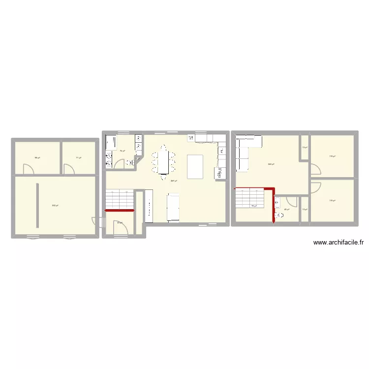 renovation. Plan de 14  et 165 m²