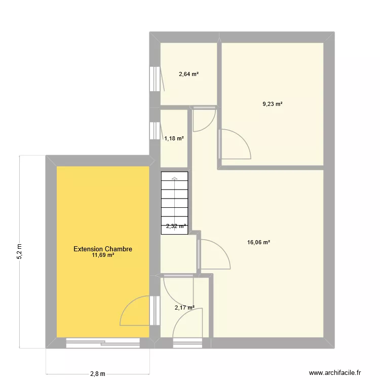 Extension Eyne. Plan de 7  et 44 m²