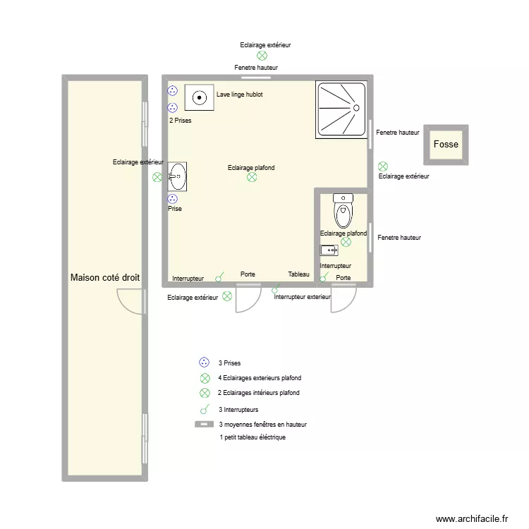 Plan salle de bain et WC &agrave; Carcassonne. Plan de 4  et 28 m²