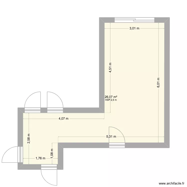 salon. Plan de 1 pièce et 26 m²