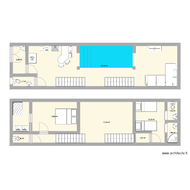 st pierre niv 1 et 2. Plan de 10 pièces et 94 m2