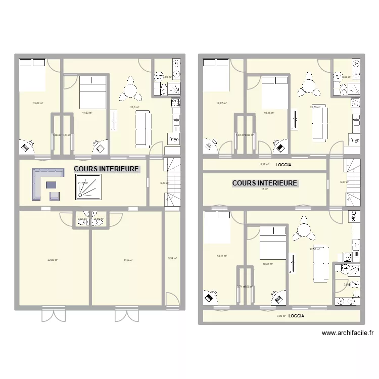 Dalifort 150 m2 rectangle. Plan de 29  et 269 m²