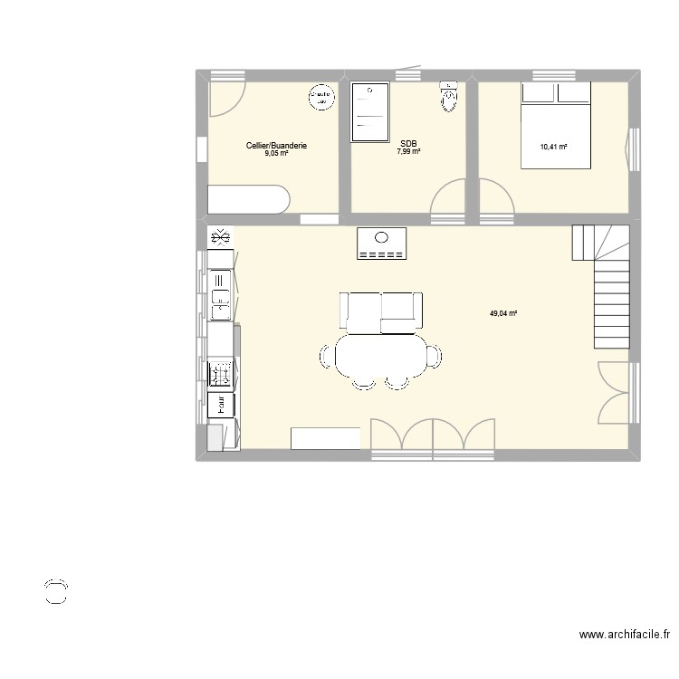 MAISON. Plan de 4 pièces et 76 m2