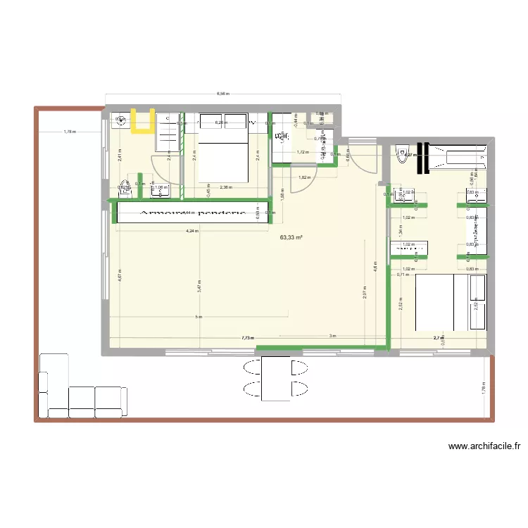 IMMEUBLE RUSSE PLAN 12 avec Dressing Master. Plan de 1 pièce et 63 m²