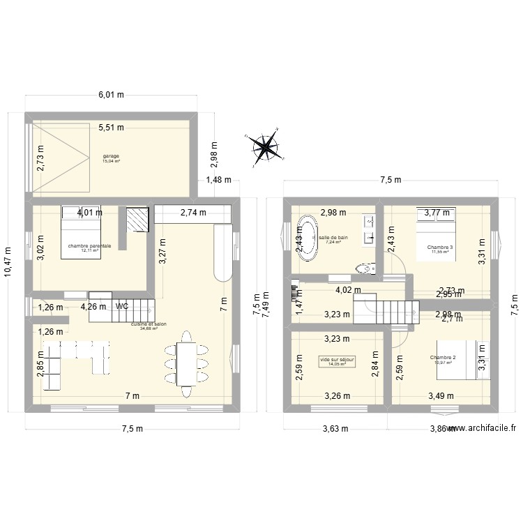 plan maison vide séjour. Plan de 7 pièces et 106 m2