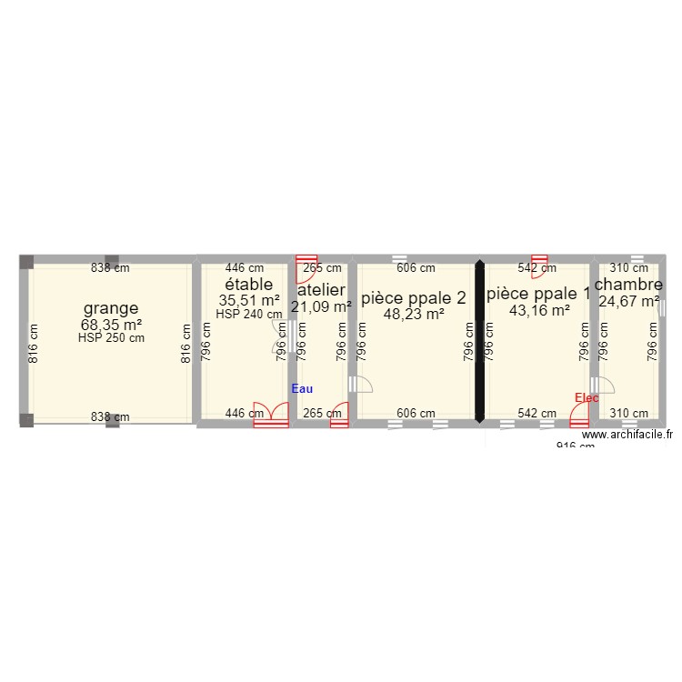 plan_Couloume avant travaux. Plan de 6 pièces et 241 m2