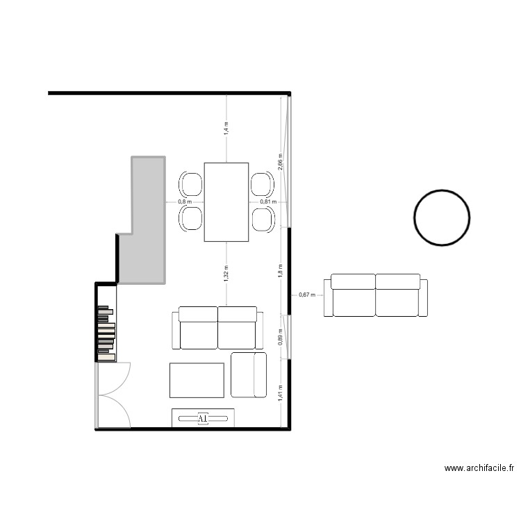 salon. Plan de 1 pièce et 2 m2