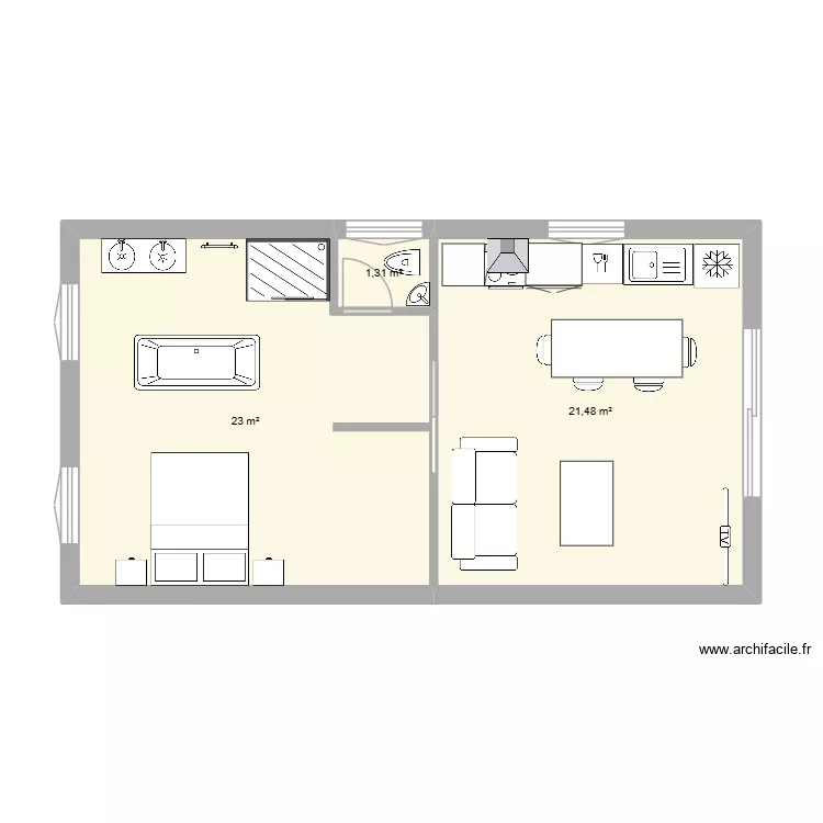 DUPLEX2. Plan de 3 pièces et 46 m²
