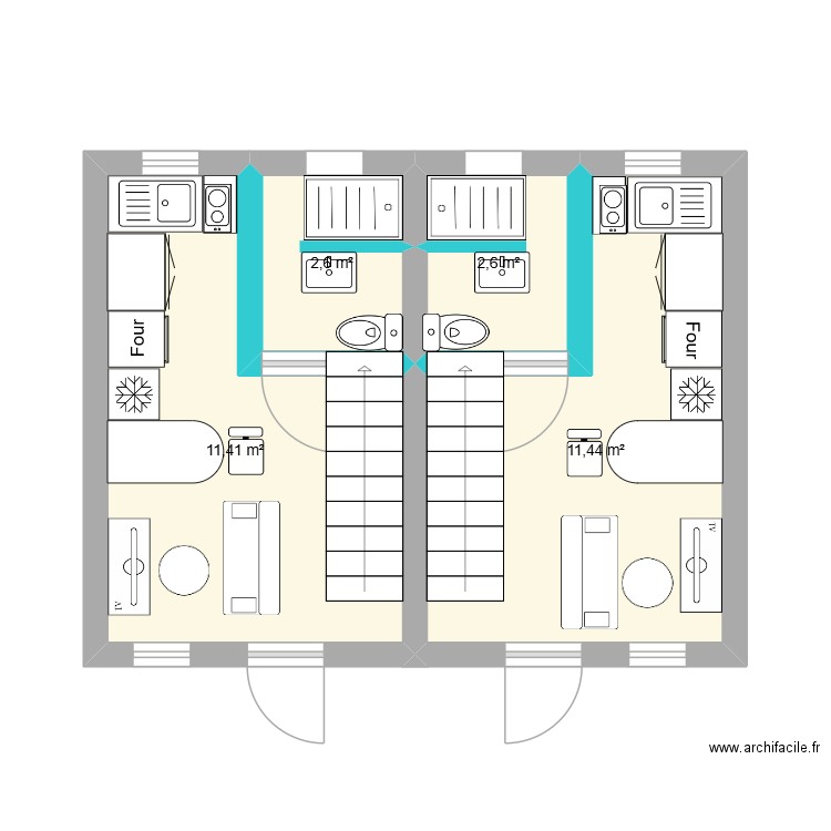Extension 2 appartements. Plan de 4 pièces et 28 m2