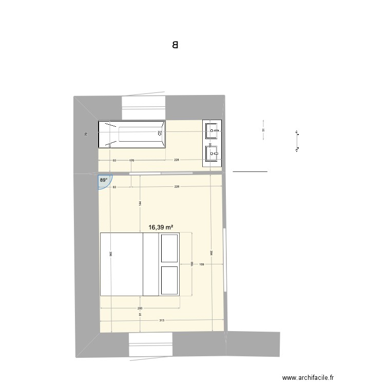 SDeau 1 Esba V1. Plan de 1 pièce et 16 m2