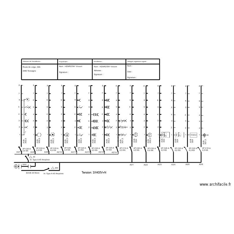 Schéma unifilaire 1 TD A3. Plan de 8 pièces et 15 m2