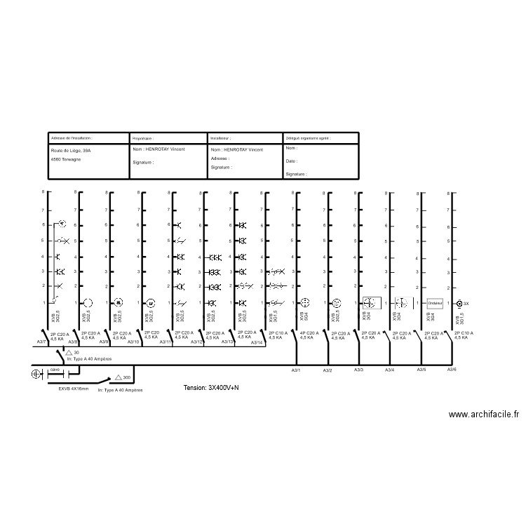 Schéma unifilaire 1 TD A3. Plan de 0 pièce et 0 m2
