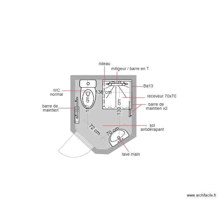 rampin. Plan de 1 pièce et 2 m2