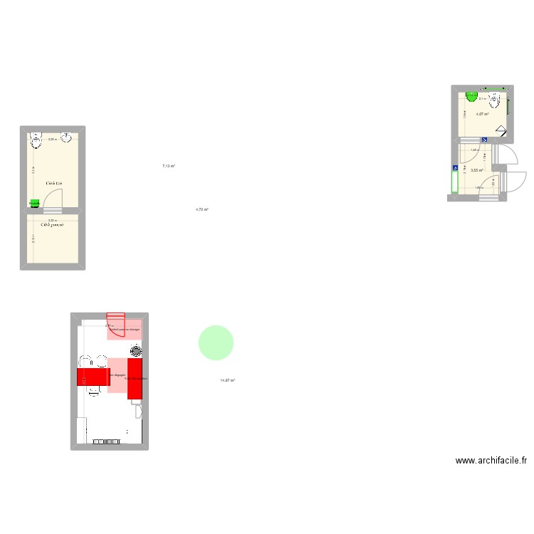 salles de bain. Plan de 7 pièces et 46 m2