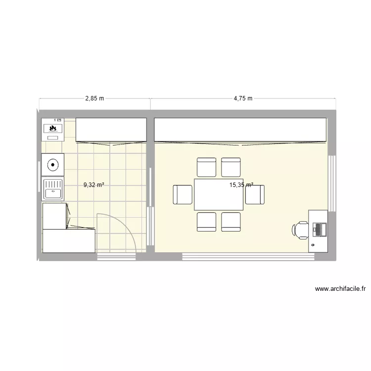 PAULA. Plan de 2 Pièces et 25 m²