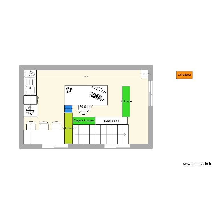 labo. Plan de 1 pièce et 20 m2