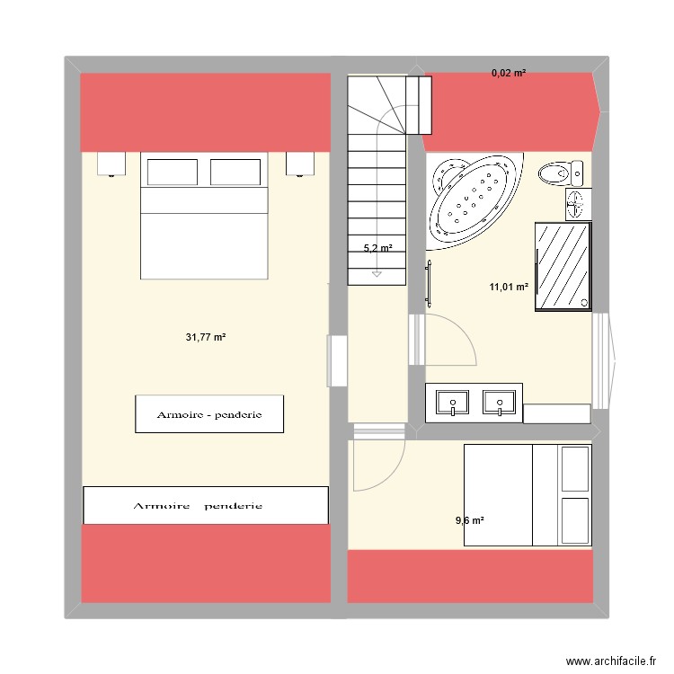etage. Plan de 5 pièces et 58 m2