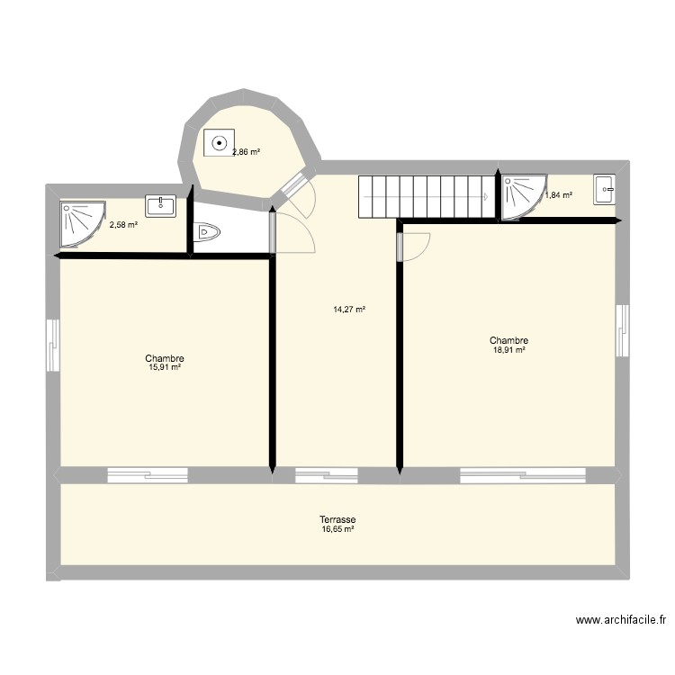 dernier etage assas BON vierge. Plan de 7 pièces et 73 m2