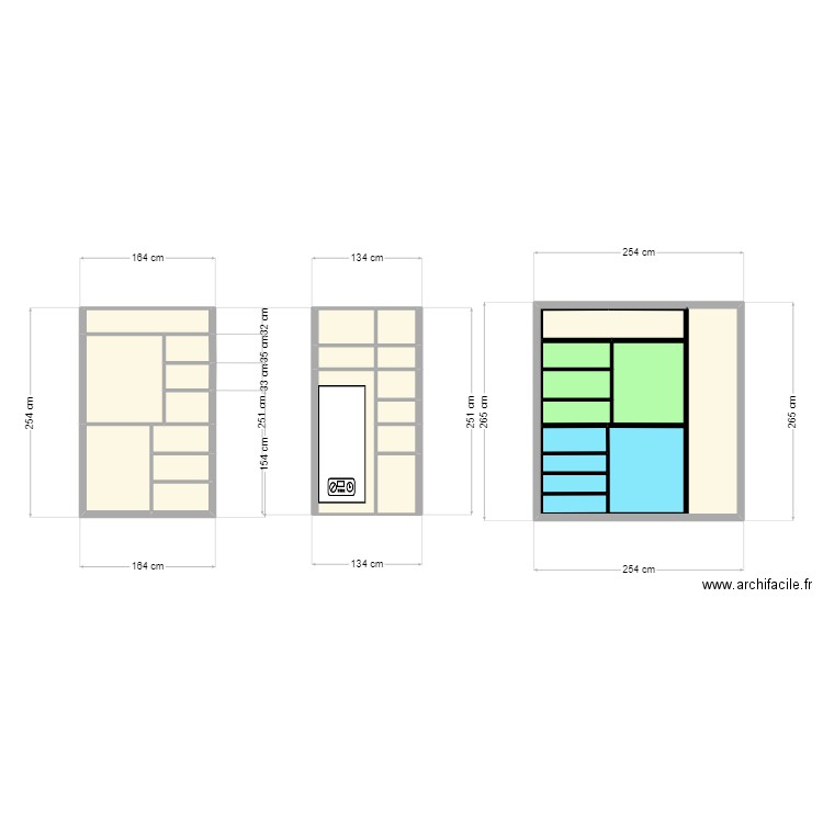 placard sdb. Plan de 28 pièces et 16 m2