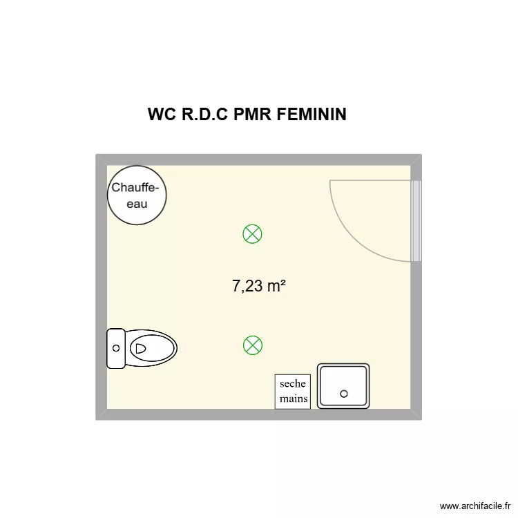 WC R.D.C PMR. Plan de 1  et 7 m²