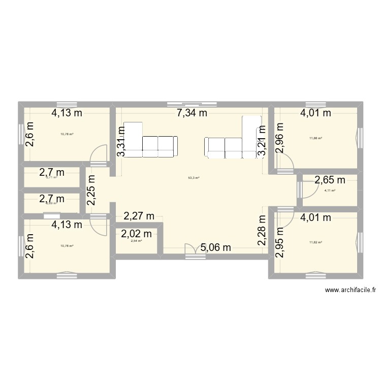 Plan grange 2. Plan de 9 pièces et 111 m2