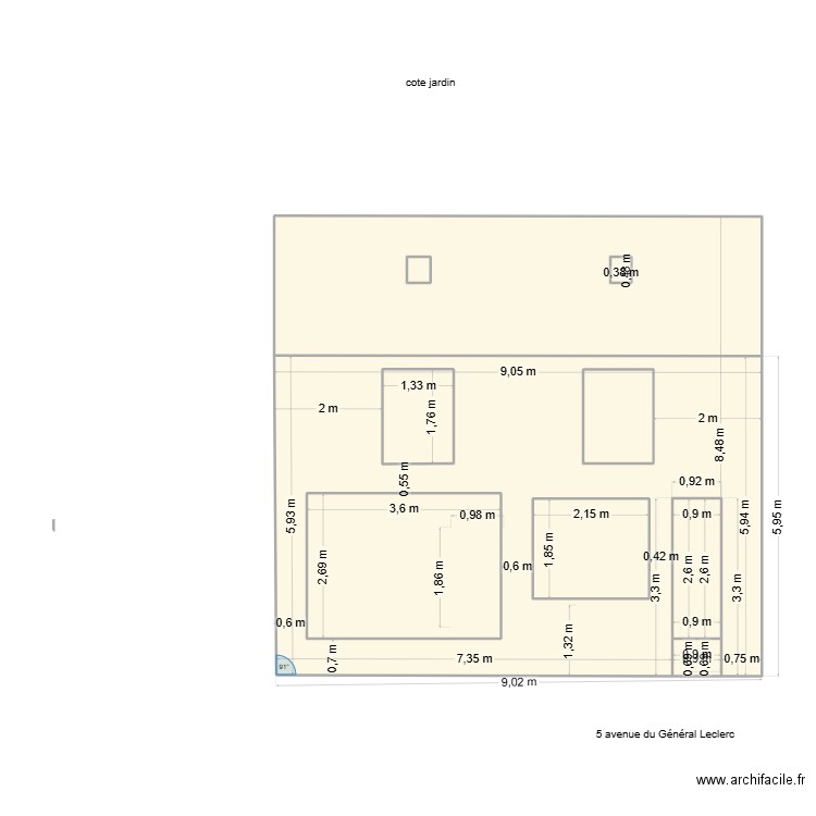 Plan façade 5 av Gal Leclerc. Plan de 10 pièces et 96 m2