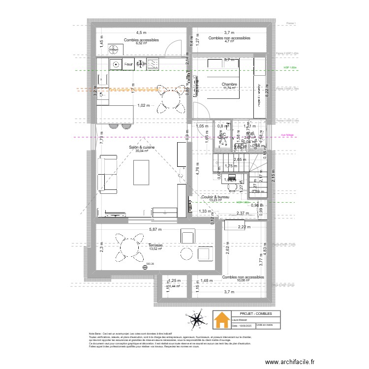 Viuz- Combles - Projet. Plan de 10 pièces et 100 m2