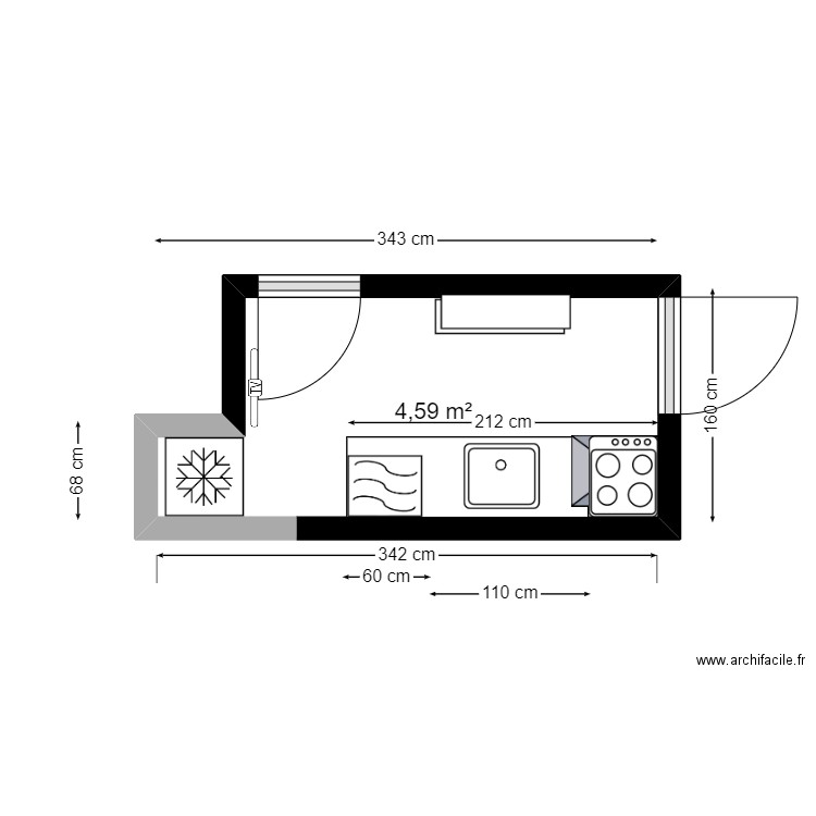 Cuisine Maria Julia. Plan de 1 pièce et 5 m2