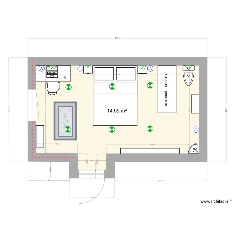 Yssingeaux Le Besset Den Dulk M. Chambre. Plan de 1 pièce et 15 m2