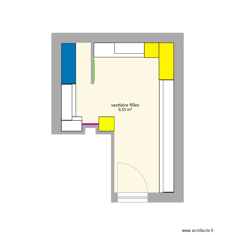 vestiaire filles. Plan de 1 pièce et 10 m2