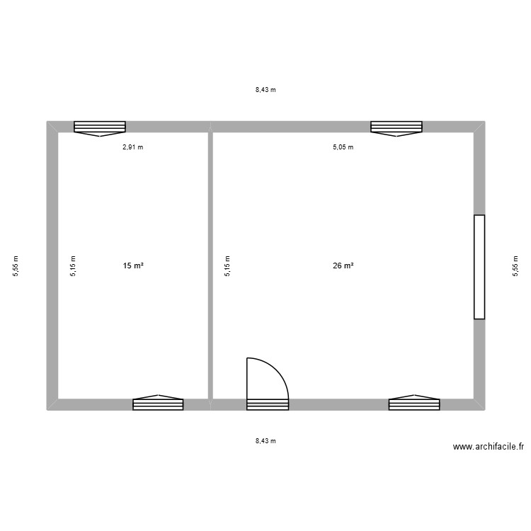 Negrier. Plan de 2 pièces et 41 m2