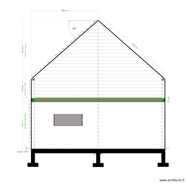 MAISON FACADE NORD ETAGE. Plan de 2 pièces et 47 m2