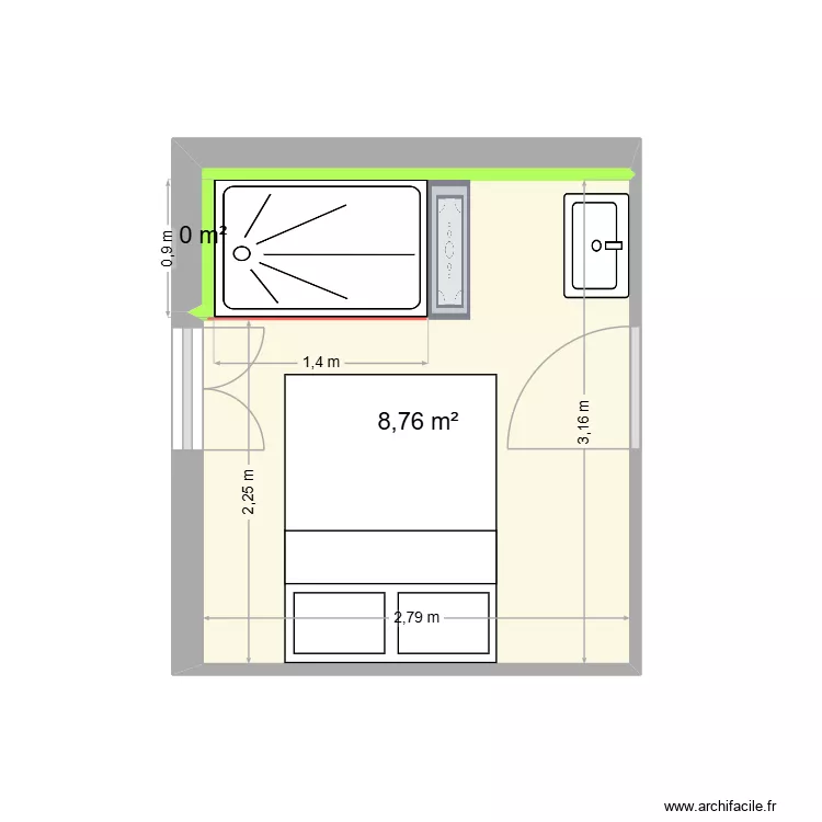 Plan 2 R+1 doussard. Plan de 2 pièces et 9 m²