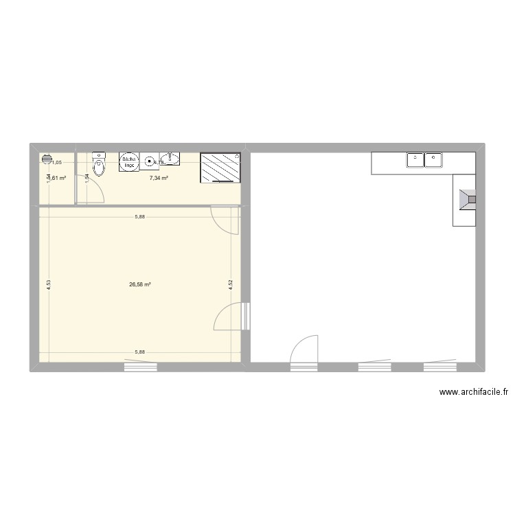 Pailly. Plan de 3 pièces et 36 m2