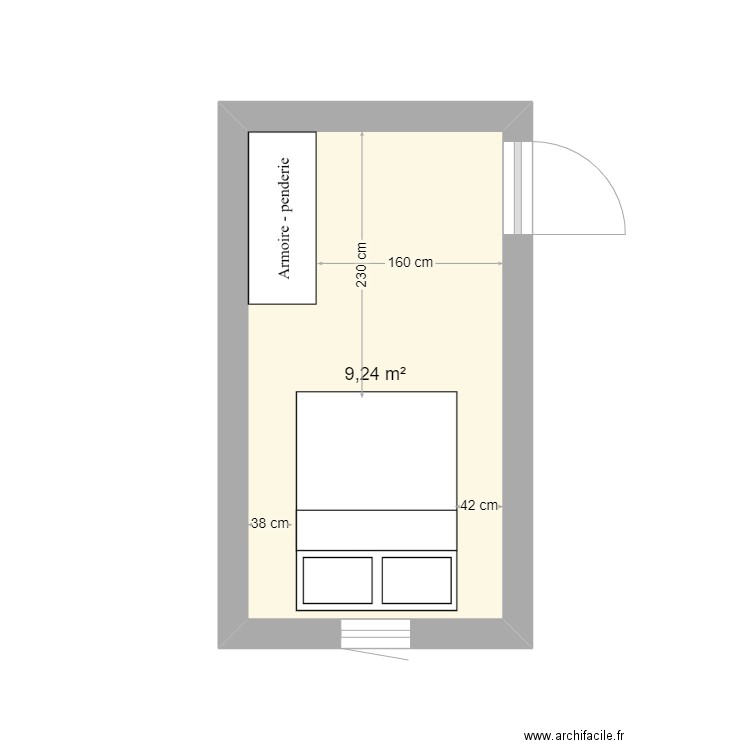 Guillaume Uner - Chambre / Cuisine. Plan de 1 pièce et 9 m2