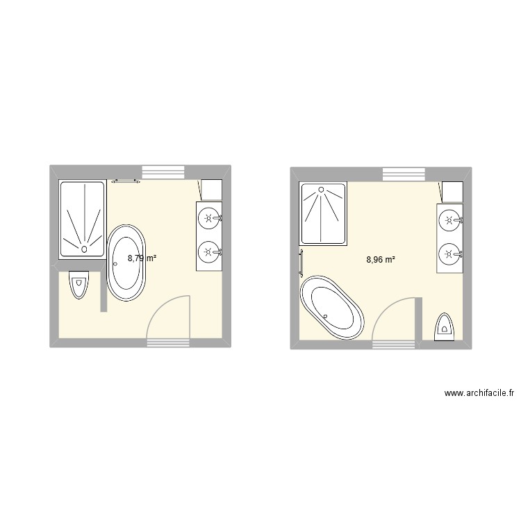 SDB. Plan de 2 pièces et 18 m2