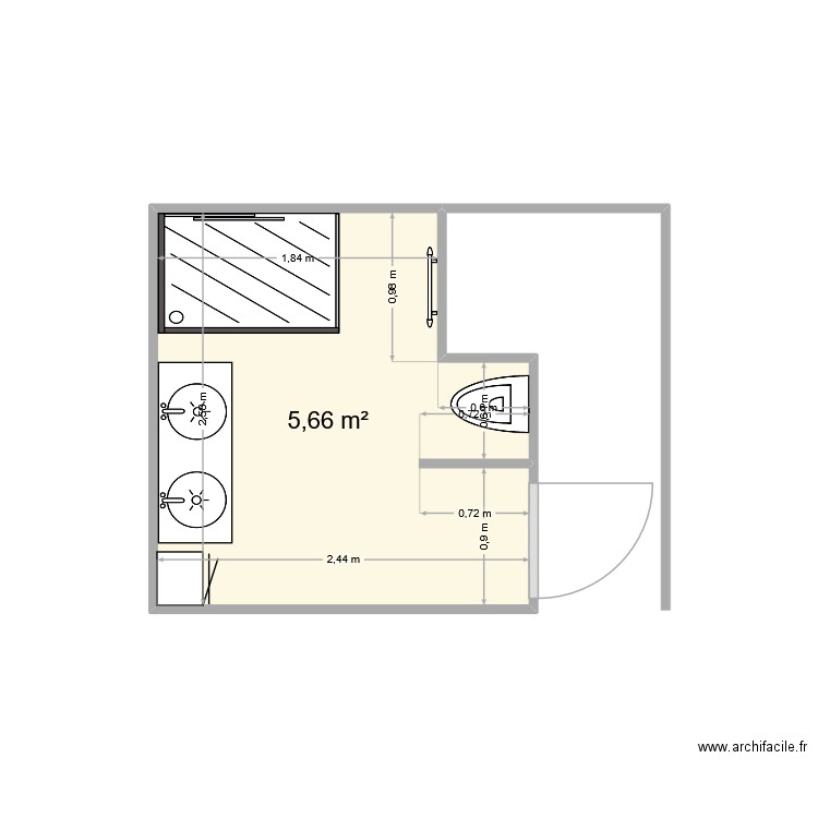 salle de bain. Plan de 1 pièce et 6 m2
