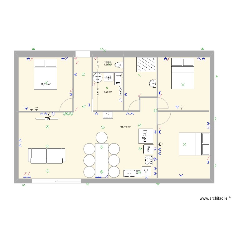 mary. Plan de 4 pièces et 85 m2
