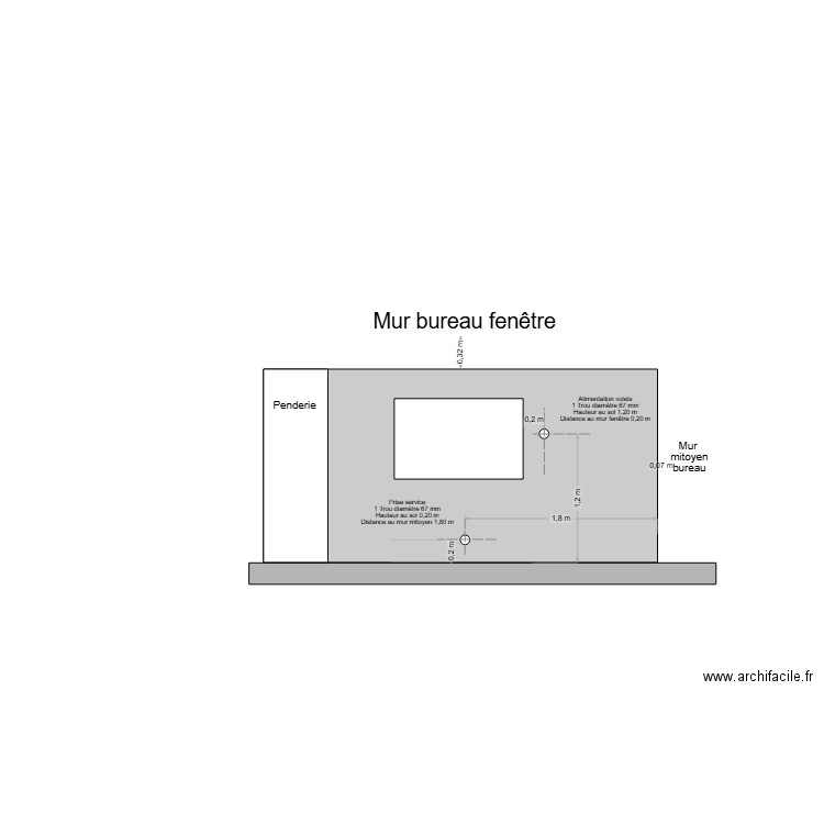 Mur bureau fenêtre. Plan de 0 pièce et 0 m2