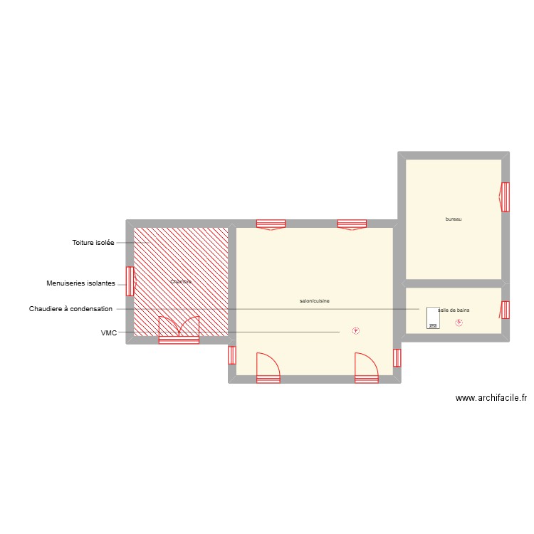 lascaud john RDC scénario 3. Plan de 4 pièces et 61 m2