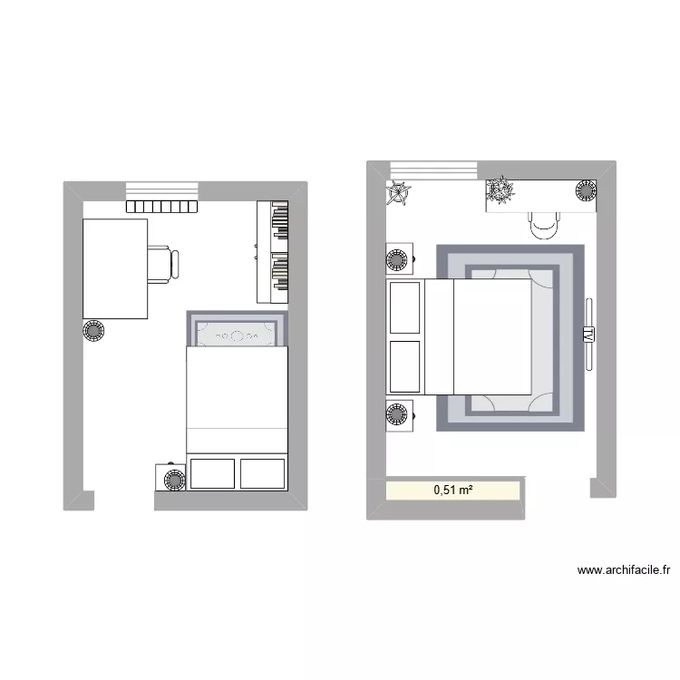Chambres. Plan de 1 et 1 m² Chambres. Plan de 1 et 1 m²