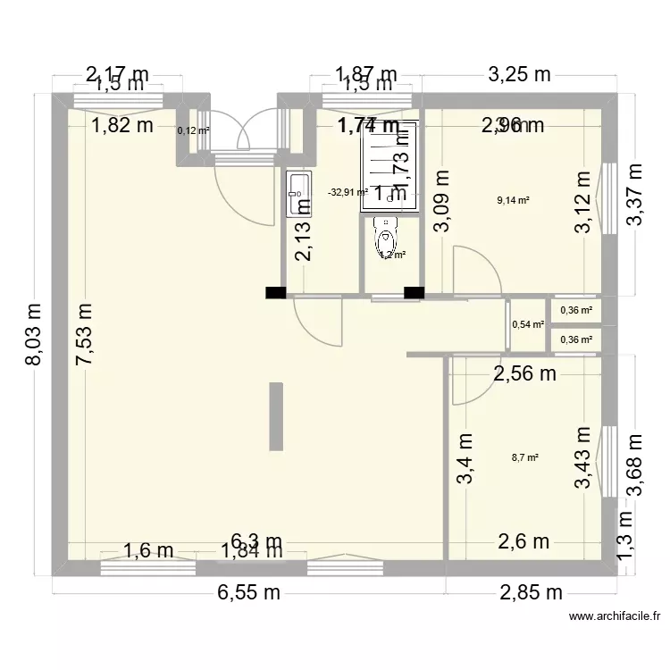 Appart Apr&egrave;s Travaux. Plan de 8 Pièces et 25 m²